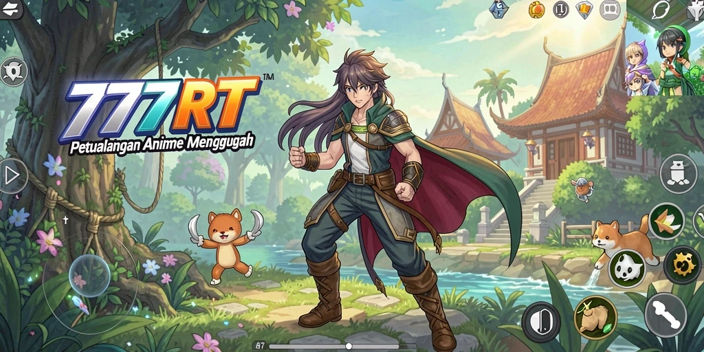 Tampilan gameplay dari 777RT menampilkan pertarungan seru dengan karakter anime.