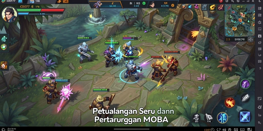 Tampilan gameplay COO77 yang seru di arena pertarungan MOBA.