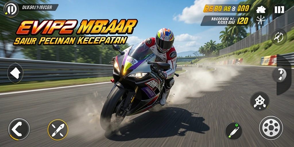 Tampilan memukau dari gameplay balapan motor yang mendebarkan.