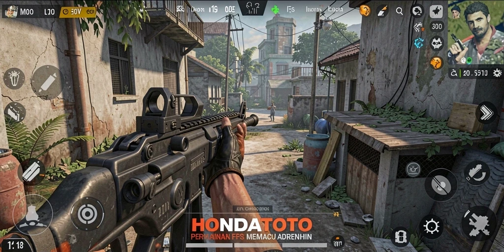 Tangkapan layar gameplay HONDATOTO yang menunjukkan aksi menembak mendebarkan.