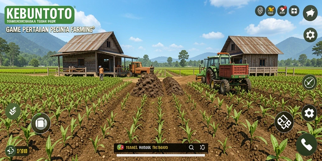 Tampilan gameplay dari KEBUNTOTO yang memukau dengan aktivitas bertani.