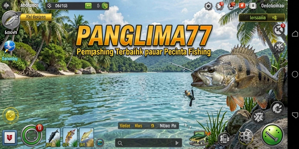 Gameplay seru dalam PANGLIMA77, menangkap ikan di pemandangan indah.