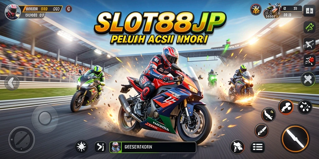 Gameplay SLOT88JP menampilkan balapan motor yang seru dan mendebarkan.